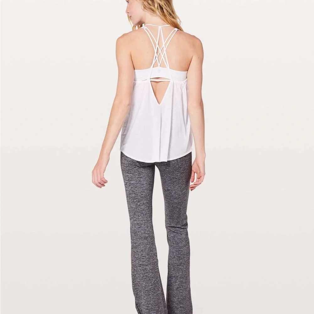 Lululemon Tighten Up Tank Top White Strappy Back Sheer Keyhole 6